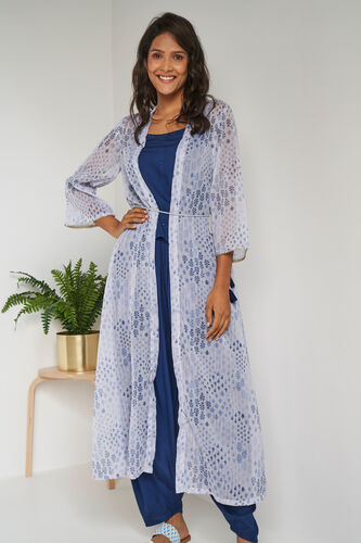 Blue Floral Top Dhoti With Overlay 3P Suit Set, Blue, image 4